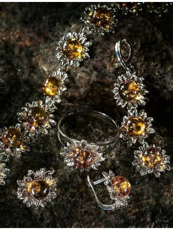 Bold Silver Ring With Cognac Amber The Aster, Ring Size: 11.5 / 21, image , picture 4