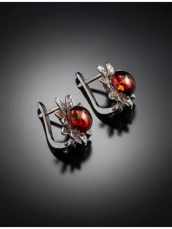 Cherry Amber Earrings In Sterling Silver The Aster, image , picture 2