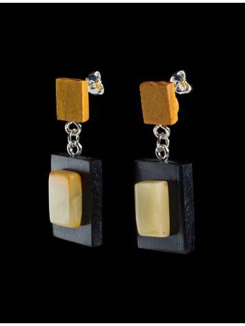 Handmade Wooden Earrings With Honey Amber The Indonesia, image , picture 3