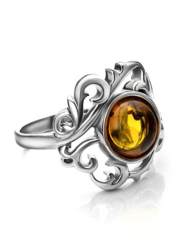 Filigree Silver Cocktail Ring With Cognac Amber The Tivoli, Ring Size: 7 / 17.5, image , picture 5