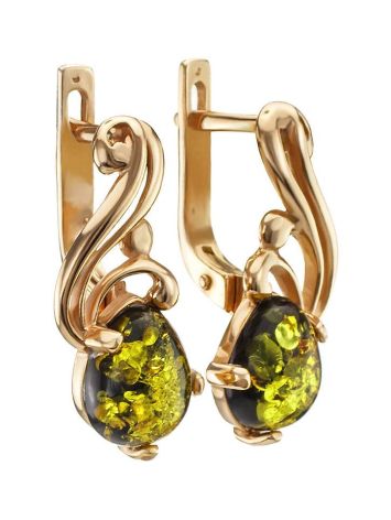 Adorable Green Amber Earring In Gold The Swan, image , picture 3