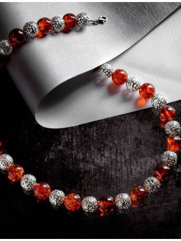 Amber And Silver Ball Beaded Necklace, image , picture 2