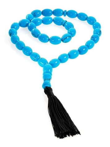 33 Reconstructed Turquoise Islamic Prayer Beads With Dark Tassel, image , picture 3
