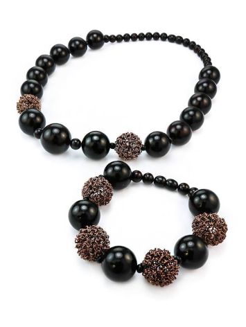 Dark Cherry Amber Ball Beaded Necklace The Ariadna, image , picture 5