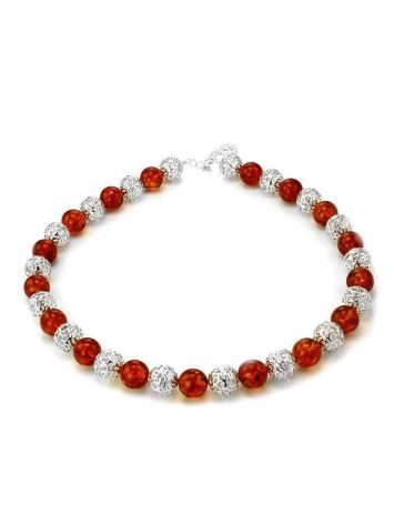 Amber And Silver Ball Beaded Necklace, image , picture 5