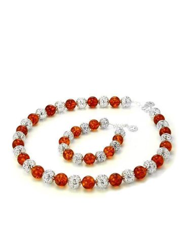 Amber And Silver Ball Beaded Necklace, image , picture 7