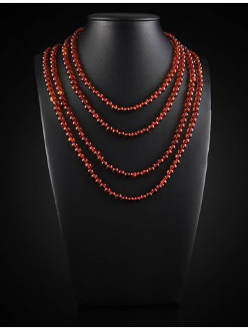 Extra Long Cognac Amber Beaded Necklace, image , picture 2
