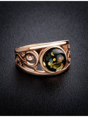 Refined Golden Ring With Bright Green Amber The Scheherazade, Ring Size: 6.5 / 17, image , picture 2
