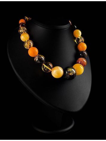 Bold Multicolor Amber Ball Beaded Necklace, image , picture 3