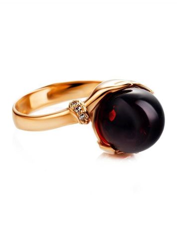 Gorgeous Golden Ring With Cherry Amber And Diamonds The Goddess, Ring Size: 6 / 16.5, image , picture 4