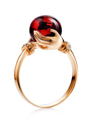 Gorgeous Golden Ring With Cherry Amber And Diamonds The Goddess, Ring Size: 6 / 16.5, image , picture 3