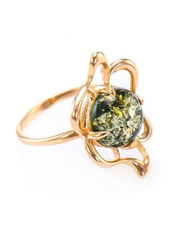 Floral Golden Ring With Green Amber The Daisy, Ring Size: 6.5 / 17, image 