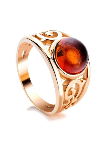 Filigree Golden Ring With Cognac Amber The Scheherazade, Ring Size: 6 / 16.5, image 