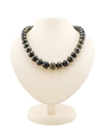 Black Amber Ball Beaded Necklace The Meteor, image 