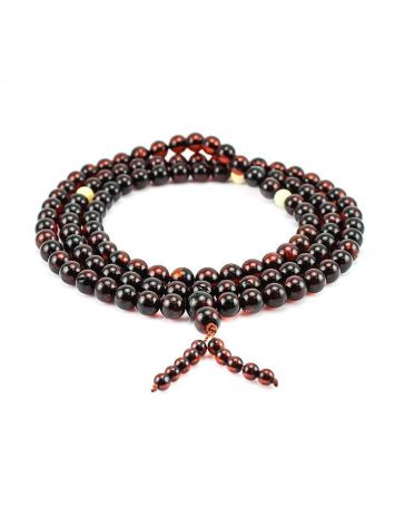 108 Dark Cherry Amber Mala Beads With Dangle, image 