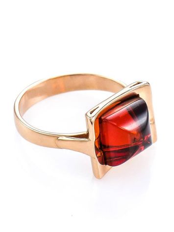 Golden Ring With Bright Amber Stone, Ring Size: 7 / 17.5, image 