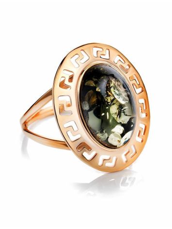 Golden Ring With Green Amber The Ellas, Ring Size: 9 / 19, image 