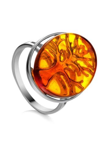 The Tree Of Life Symbolic Ring Made In Sterling Silver and Baltic Amber, Ring Size: 6 / 16.5, image 