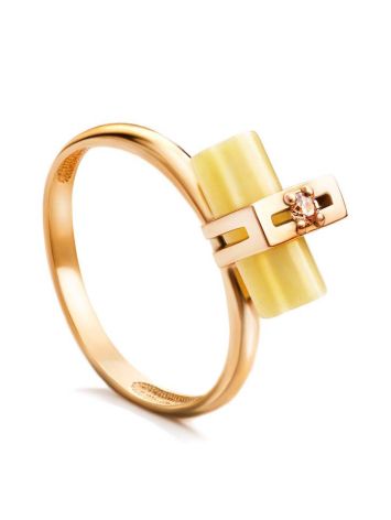 Golden Amber Ring With Cylindrical Cut Amber And Crystal The Scandinavia, Ring Size: 8 / 18, image 