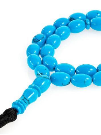 33 Reconstructed Turquoise Islamic Prayer Beads With Dark Tassel, image 