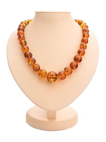 Bright Cognac Amber Ball Beaded Necklace, image 