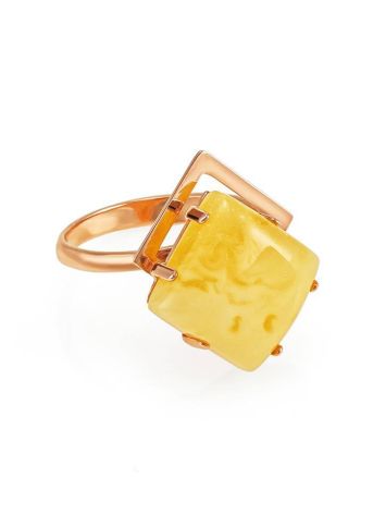 Stylish Golden Ring With Amber The Picasso, Ring Size: Adjustable, image 