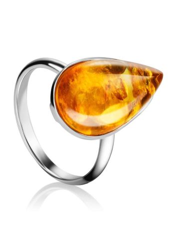Cognac Amber Silver Ring The Pulse, Ring Size: Adjustable, image 