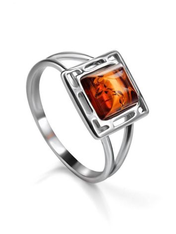 Тонкое стильное кольцо «Итака» с натуральным коньячным янтарём 17, Ring Size: 13 / 22, image 