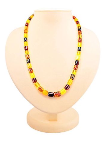 Multicolor Amber Barrel Beaded Necklace, image 