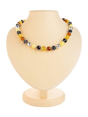 Ball Beaded Necklace With Multicolor Amber And Silver, image 
