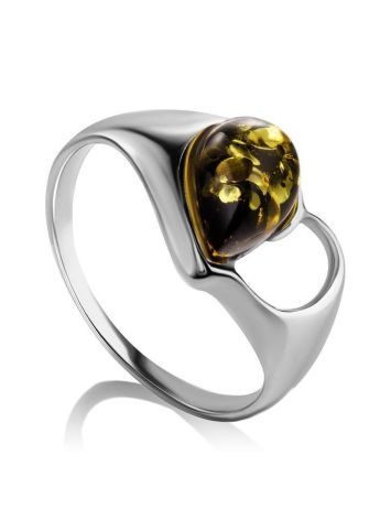 Яркое кольцо «Эвридика» из серебра и янтаря зелёного цвета 16, Ring Size: 10 / 20, image 