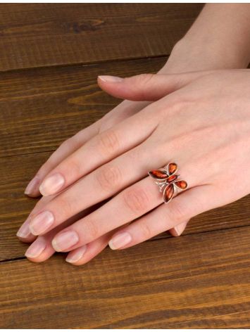Silver Butterfly Ring With Amber Stones The April, Ring Size: 5.5 / 16, image , picture 2