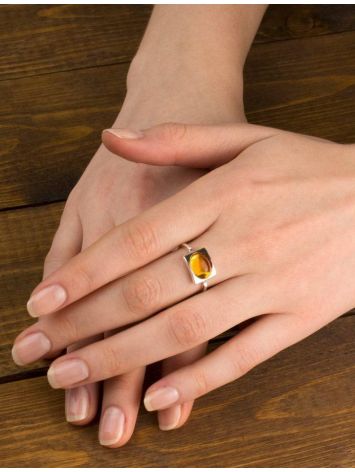 Geometric Silver Ring With Oval Amber Stone The Saturn, Ring Size: 8.5 / 18.5, image , picture 3