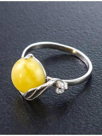 Нежное кольцо «Лебедь» с натуральным медовым янтарём в серебре 16, Ring Size: 13 / 22, image , picture 2