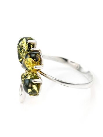 Silver Floral Ring With Green Amber Stones The Dandelion, Ring Size: 7 / 17.5, image , picture 4