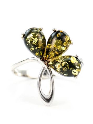Silver Floral Ring With Green Amber Stones The Dandelion, Ring Size: 7 / 17.5, image , picture 3