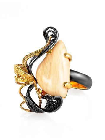 Voluptuous Gold-Plated Cocktail Ring With Mammoth Ivory The Era, Ring Size: Adjustable, image , picture 5