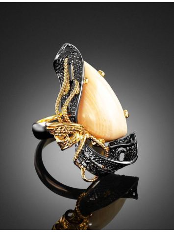 Voluptuous Gold-Plated Cocktail Ring With Mammoth Ivory The Era, Ring Size: Adjustable, image , picture 2