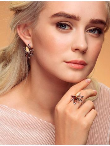 Bright Silver Floral Ring With Multicolor Amber Stones The Verbena, Ring Size: 13 / 22, image , picture 3