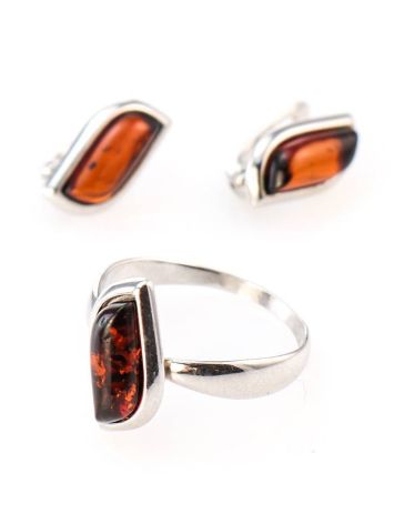 Stylish Silver Ring With Cherry Amber, Ring Size: 5.5 / 16, image , picture 4