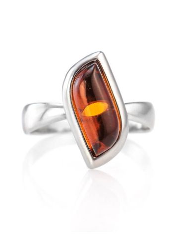 Cognac Amber Center Stone Ring In Sterling Silver, Ring Size: 6.5 / 17, image , picture 2