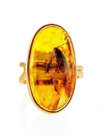 Amber With Inclusions Cocktail Ring In Gold Plated Silver The Clio, Ring Size: Adjustable, image , picture 5