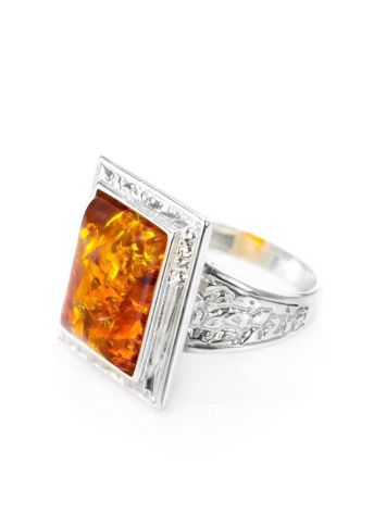 Stunning Square Silver Ring With Cognac Amber The Hermitage, Ring Size: 13 / 22, image , picture 3