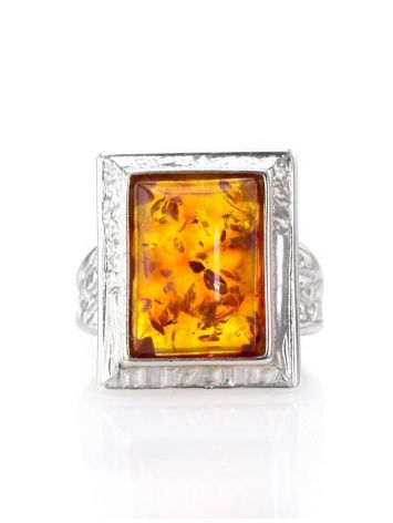 Stunning Square Silver Ring With Cognac Amber The Hermitage, Ring Size: 13 / 22, image , picture 4