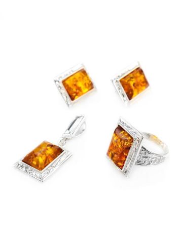 Stunning Square Silver Ring With Cognac Amber The Hermitage, Ring Size: 13 / 22, image , picture 5