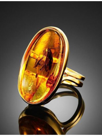 Amber With Inclusions Cocktail Ring In Gold Plated Silver The Clio, Ring Size: Adjustable, image , picture 3