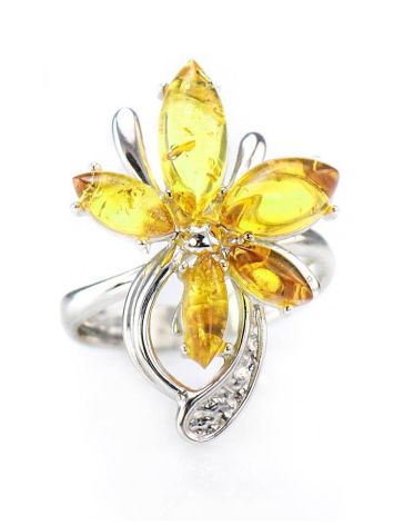 Bright Lemon Amber Floral Ring In Silver The Verbena, Ring Size: 9.5 / 19.5, image , picture 3