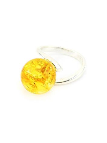 Silver Ring With Luminous Ball Shaped Amber The Jupiter, Ring Size: 9.5 / 19.5, image , picture 2