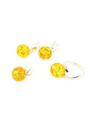 Silver Ring With Luminous Ball Shaped Amber The Jupiter, Ring Size: 9.5 / 19.5, image , picture 4