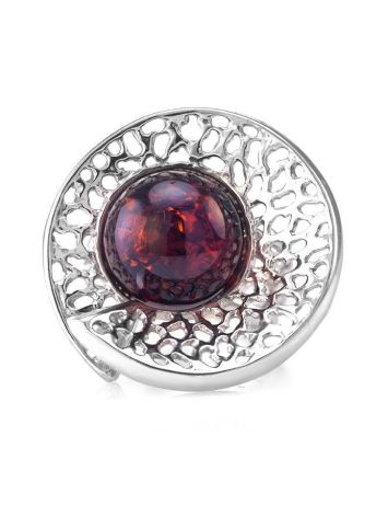 Bold Silver Adjustable Ring With Round Amber Center Stone The Venus, Ring Size: Adjustable, image , picture 2